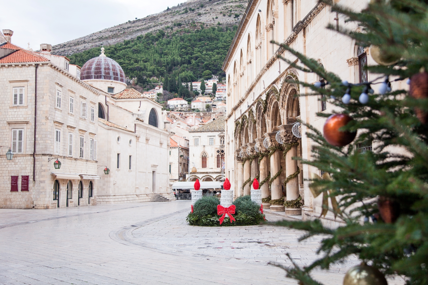 The Old Town in Dubrovnik is beautifully decorated with trees and lights for the Winter Festival.